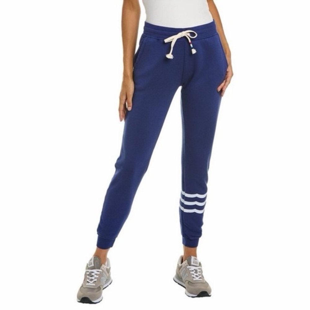 Sol Angeles Essential Navy Joggers with White Triple Stripe Cozy French Terry